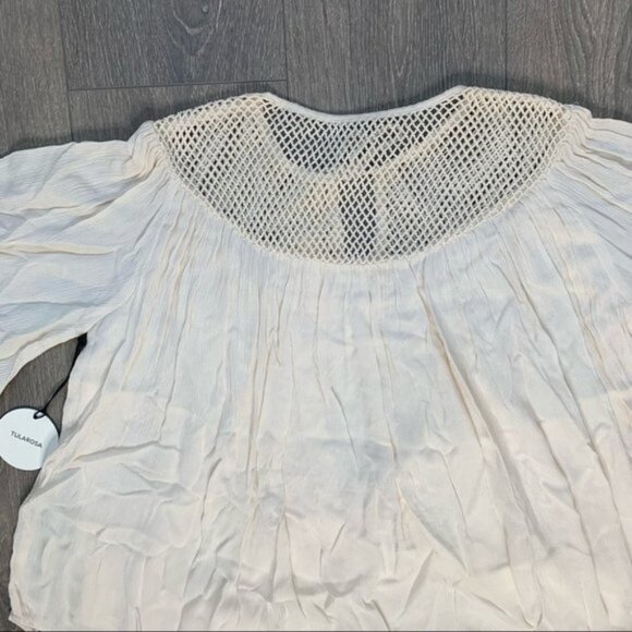 Tularosa Revolve Huxley Top Cream Tassels ties Gauze Crochet Flutter Sleeve - Picture 14 of 15